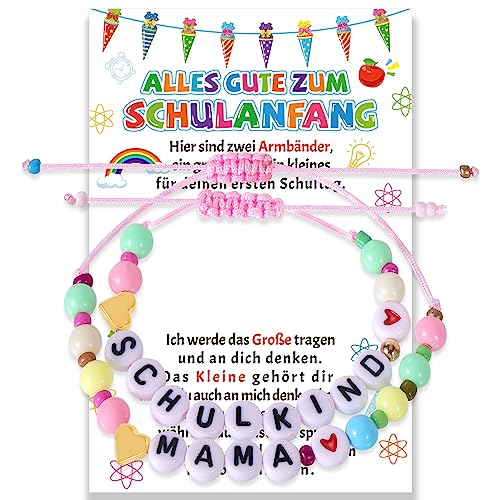 HOWAF 2 Endlich Schulkind Armband Mama Armbänder, Schulanfang Armband...