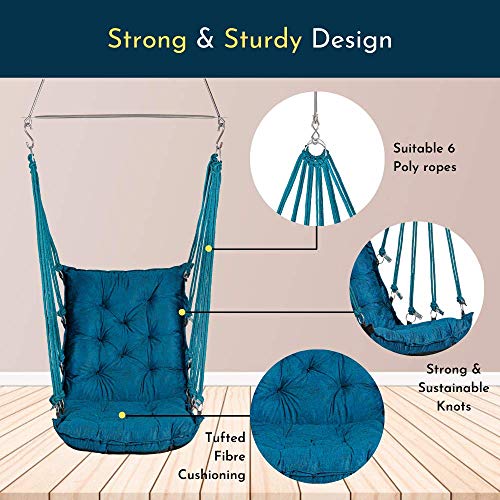Image of Swingzy Soft Leather Velvet Hanging Swing Chair /Swing for Adult /Swing for Indoor & Outdoor /Swing Chair for Adults for Home, 200 Kgs Weight Capacity (Blue, Free Hanging Accessories, Cotton)