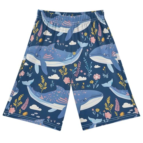 Whales Flowers and Plants Short Pajama Pants Bottoms Soft Sleepwear with Pockets