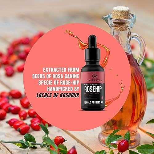 Image of CARAWAY Organic Rosehip Oil Certified Organic Cold Pressed Rosehip Oil |Prevents Acne, Wrinkles & Anti-Ageing | Reduces the Appearance of Scars, Stretch Marks - 50 ml
