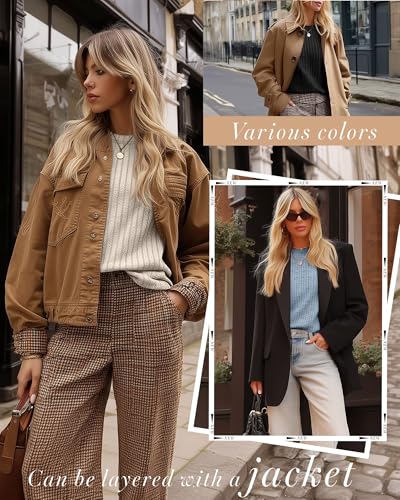 Huukeay 3 Pack Women's Long Sleeve Sweaters, Lightweight Crew Neck Shirts Regular Fit Tunic Tops Casual Solid Color Pullover2