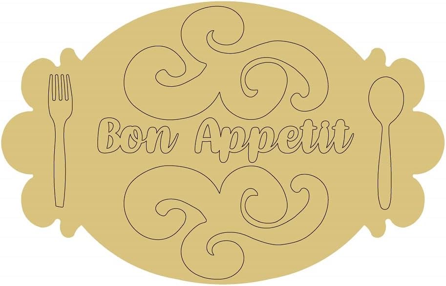 Bon Appetit Plaque Design Line Unfinished Wood Cutout Home Décor Fall Door Hanger MDF Shape Canvas Style 3 Art 1 (6")