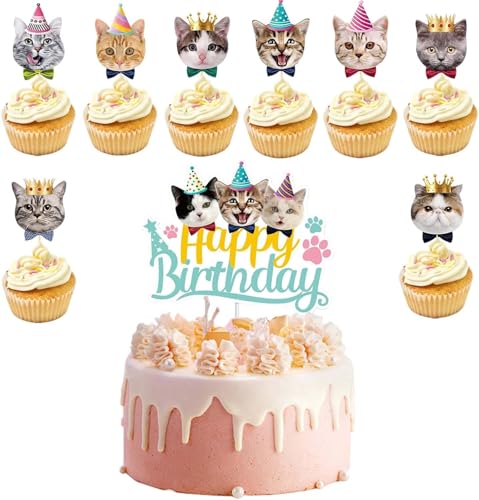 Decoração bolos de aniversário gatinhos 9 peças gatinhos Cupcake Toppers decoração Topper bolo de aniversário para decoração para amantes de gatos, tema de Baby Shower