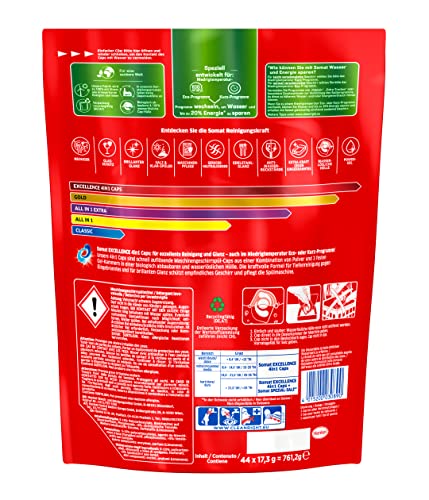 Somat Excellence 4in1 Caps (2x44 Caps), schnellauflösende Spülmaschinentabs, für exzellente Reinigung & Glanz sogar im Eco-Programm & bei… – Ansicht 2
