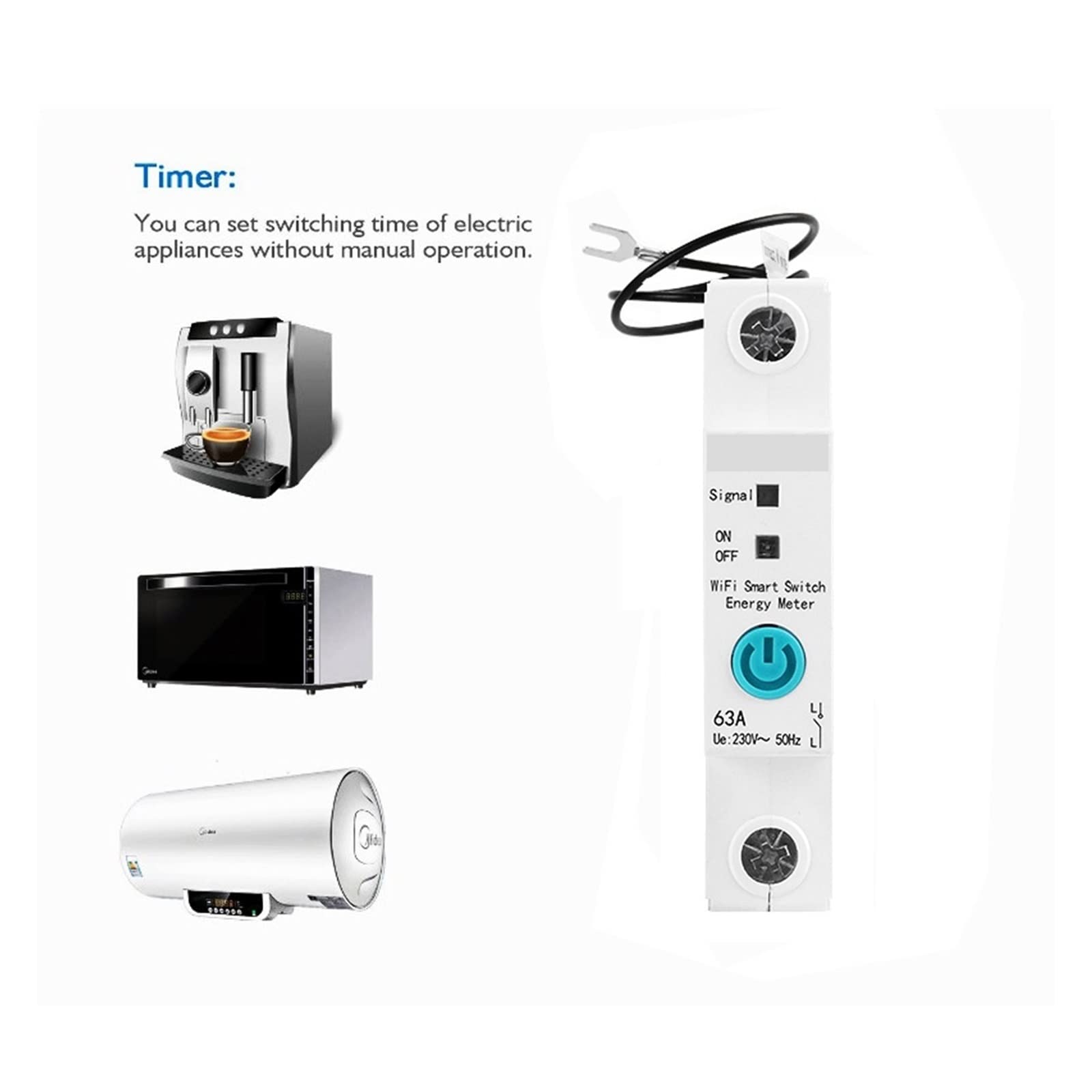 Medidor De Consumo Electrico, 1P EWelink monofásico DIN Rail medidor de energía Inteligente Consumo de energía KWh medidor vatímetro con Alexa for Smart Home, Fácil de Instalar