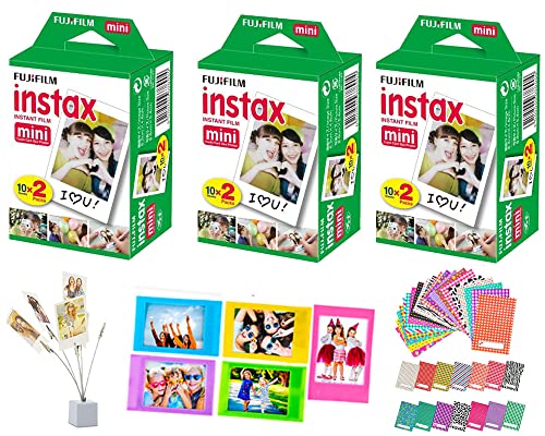 Fujifilm Instax Mini Instant Film, Twin Packs (3 Pack, Total 60,Sheets) 40 Sticker Film Frames + Photo Bouquet Holder #TOP13