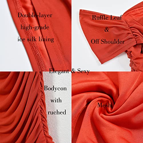Image of Fooullaide Women's Sexy Off Shoulder Sleeveless Bodycon Ruched Midi Dress | Stretchy, Breathable, Mesh, Not See-Through, Elegant,Formal Gown, Cocktail, Evening, Party, Night Out Tube Dresses