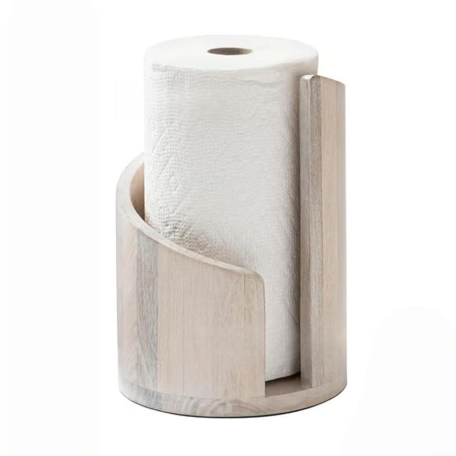 Portarrollos de papel para encimera resistente con base de madera y eje de hierro