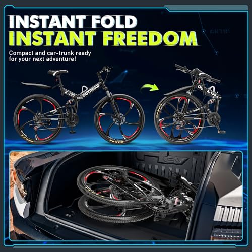26 Inch Folding Mountain Bike, 21 Speed Full Suspension