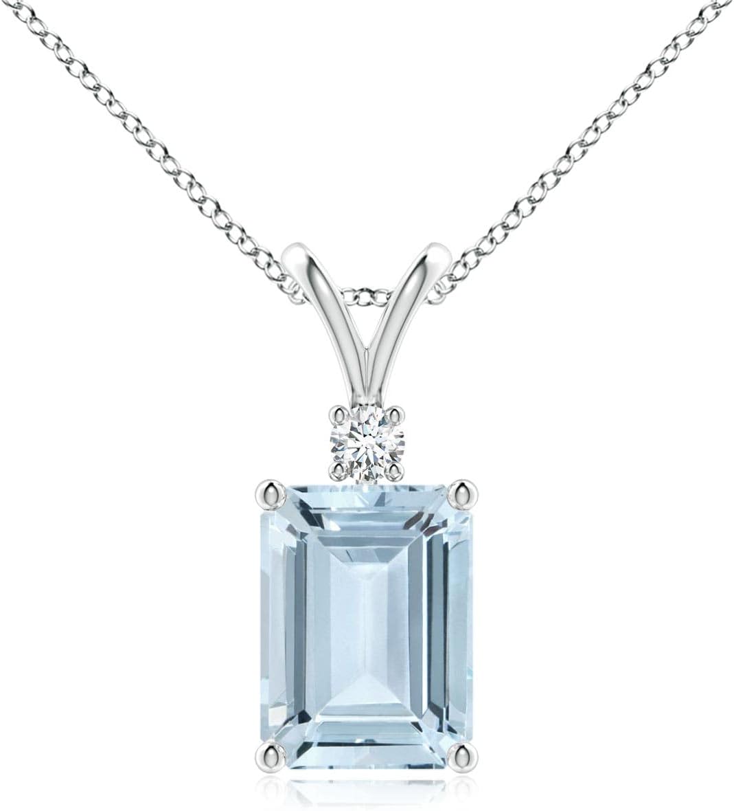 Angara Natural Aquamarine Solitaire Pendant for Women | Emerald-Cut Aquamarine Pendant with Diamond in 14K Solid Gold/Silver/Platinum With 18" Chain | March Birthday, Gemstone Jewelry Gift