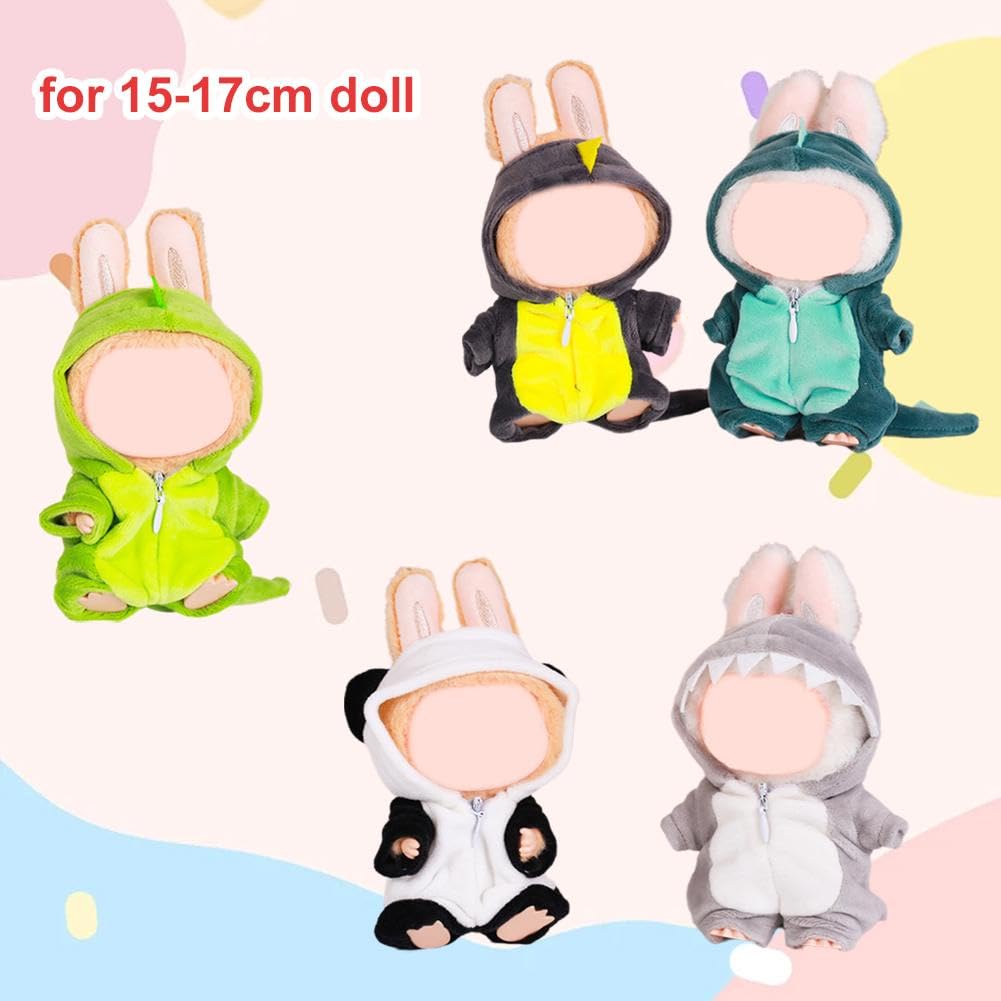 Pijama De Dinosaurio Para Muñecas LABUBU De 15 Cm | Ropa De Felpa Rosa | Accesorio Para Muñecas (muñeca No Incluida)