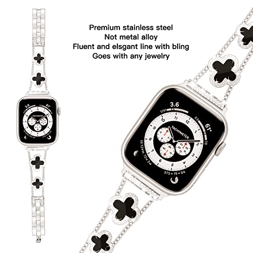 Image of Musk-MSKR Diamond Metal Bands Add Sparkle to Your Watch For Apple Watch Series 11 /10 /9 /8 /7 /6 /5 /4 /3 /2 /SE /Ultra Clover Simple and Stylish Compatible with 38mm40mm41mm42mm44mm45mm 46mm49mm Women's Wear