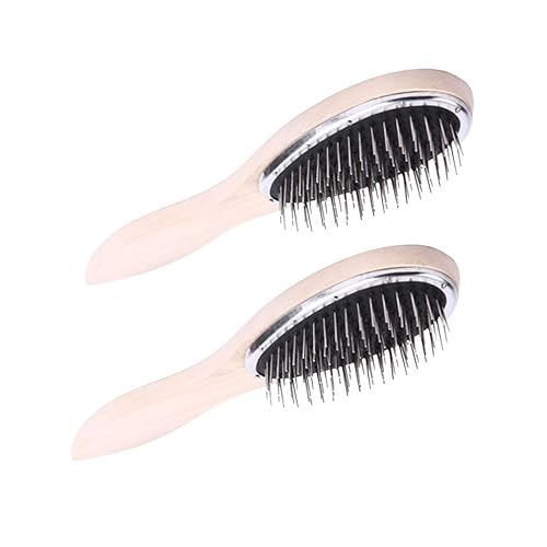Miniatura 7 de Lurrose 2 unids peine de pelo de metal cerdas de metal cepillo de pelo de madera peine para el cabello secado peinado señora maquillaje uso