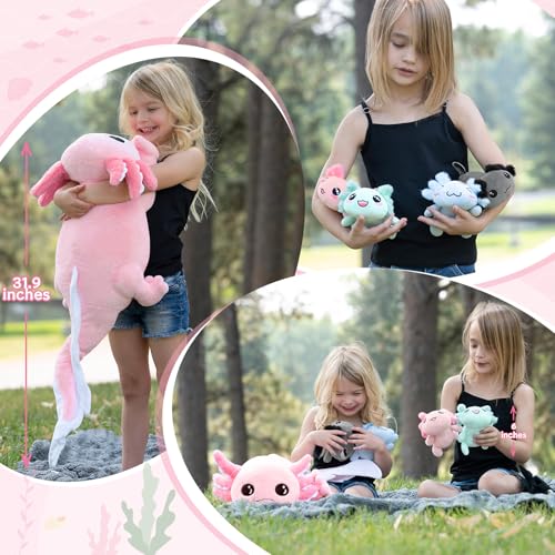 Image of MaoGoLan 5 Pcs Axolotl Stuffed Animal with Babies Inside, 31.5 inch Tie-Dye