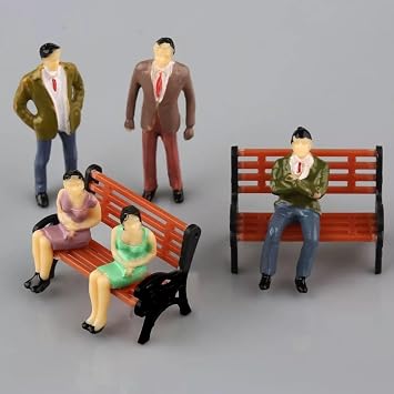1:50 Scale Model People & Benches Set - Realistic Painted Passengers & Seated Figures for Train Railway Layouts, Diorama, City Scenes