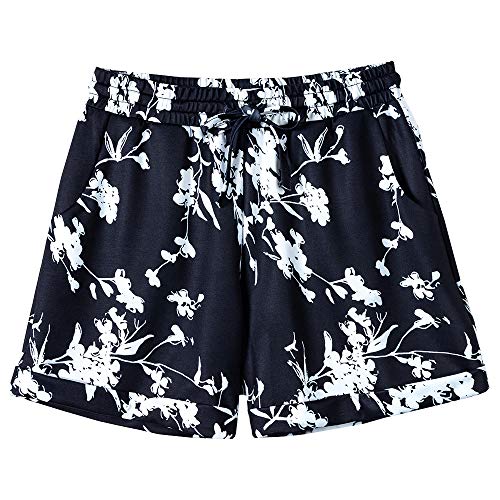 Women's casual plus size elastic waist drawstring floral print be…