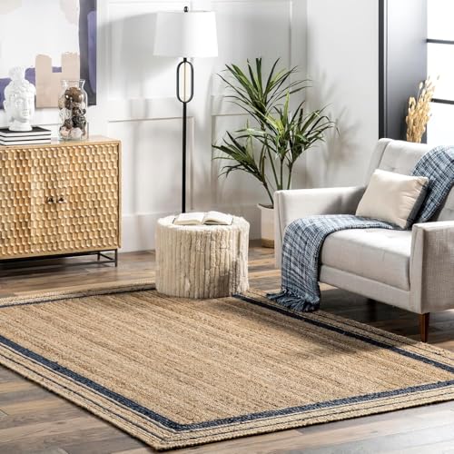 Image of Handwoven Natural Jute Braided Carpet Mats | Reversible Floor Covering Carpets Rug Mat | Anti Slip Backing Heavy Carpet Runner for Living Room Bedroom Carpet Jute- Black (5x8 feet o b)