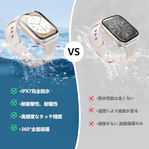 【防水ケース】CAERMA for Apple Watch カバー Series 11/10/9/8/7/SE3/SE2/SE/6/5/4 41mm 超薄型 for アップルウォッチ カバー 防水 PC素材 硬度9H強化ガラス 高透過率 指紋防止 耐衝撃 全面保護 for Apple Watch ケース クリア