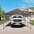 12x20 FT Heavy Duty Metal Carport, Garage Tent with Galvanized Steel Roof and Enhanced Base, All-Weather Canopy, Outdoor Shelter for Cars, Trucks and Boats, Black (12x20 FT)