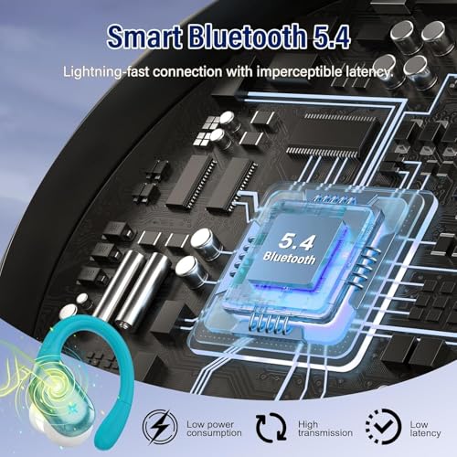 Image of Qecnato Wireless Earbuds Bluetooth 5.4 Headphones 75H Stereo Deep Bass Sports Over Ear Buds with Earhooks, LED Display Bluetooth Earbuds with 4 ENC Mic, IP7 Waterproof Earphone for Running, Blue