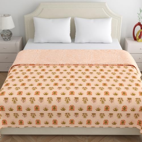 Image of Home Ecstasy 100% Cotton Mulmul Reversible Dohar for Double Bed 210 GSM (86 x 88 inches), Peach