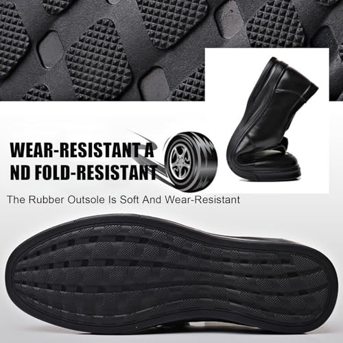 Men's Genuine Leather Slip-On Platform Dress Loafers Classic Round Toe Comfortable Non-Slip Business Casual Dress Work Shoes for Office Party Prom3