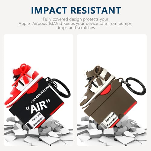 Image of [2Pack] Gedicht for Apple Airpods 2nd Generation Case Cover, Cute Cartoon Shoe Box Soft Silicone Protective Cases for AirPods 1&2 Case with Keychain for Women Men, Red+Brown