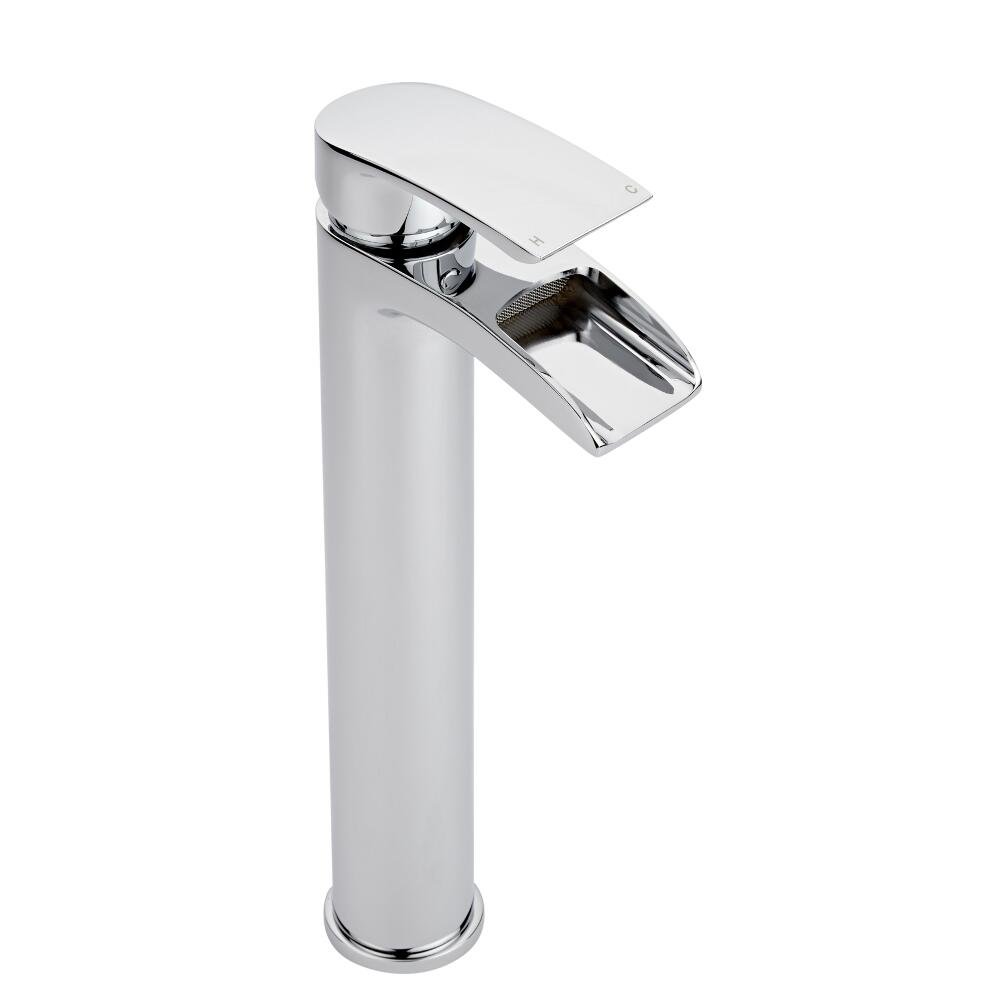 Milano Chrome (A Shade Of Gray) Razor High Rise Waterfall Mono Bathroom Basin Mixer Tap Lever Handle - Chrome