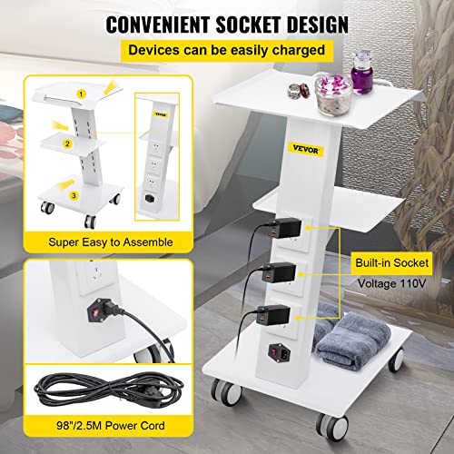 Vevor Lab Trolley, Built-In Socket Rolling Lab Cart, 3 Layers Tray Rolling Clinic Cart, 360° Silent Rolling Wheels W/Foot Brake, 88 Lbs Weight Capacity Sturdy Steel Frame, For Lab Clinic Beauty Salon #TOP5