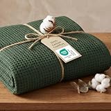 Bedsure GentleSoft 100% Cotton Blanket King Size for Bed - Breathable Lightweight and Soft, Basket Waffle Weave Woven Blankets for Summer, Home Decor, Olive Green, 108x90 inches
