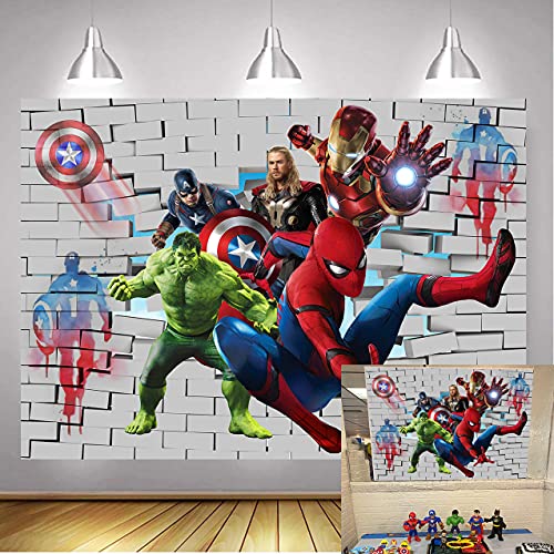 NSY Toile de fond pour photographie sur le thème des super-héros - Mur de briques blanches pour garçons et enfants - 2,4 x 1,8 m