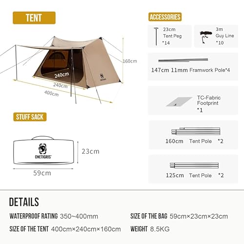 Onetigris Solo Homestead Tc Canvas Hot Tent With Stove Jack, Fire-Retardant Wind-Proof Durable, 2 Person 4 Season Bushcraft Shelter Tent For Family Camping Hunting Fishing Motorcycling #TOP3