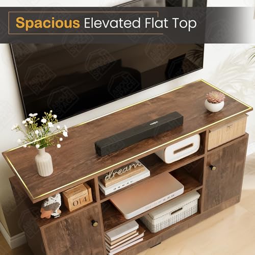 Image of ABOUT SPACE TV Unit - Engineered Wooden TV Stand with Adjustable Shelf Storage Cabinet with Door for Console, Home Theatre, Books for Living Room - DIY Entertainment Unit for 32-50 Inch - Brown