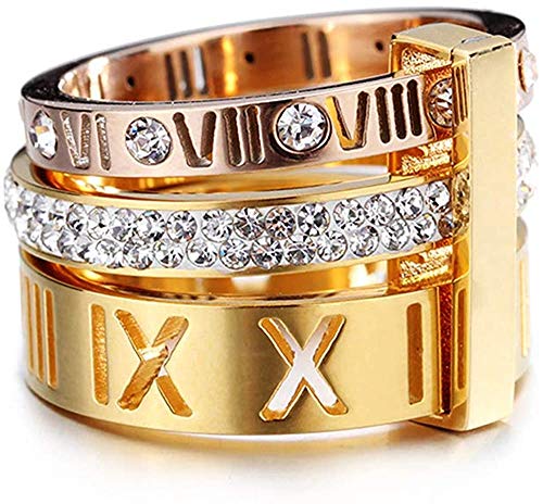 Jaline Stainless Steel CZ Zirconia Roman Numeral Ring For Women Stacking Thumb 3 in 1 Spinner Rings3