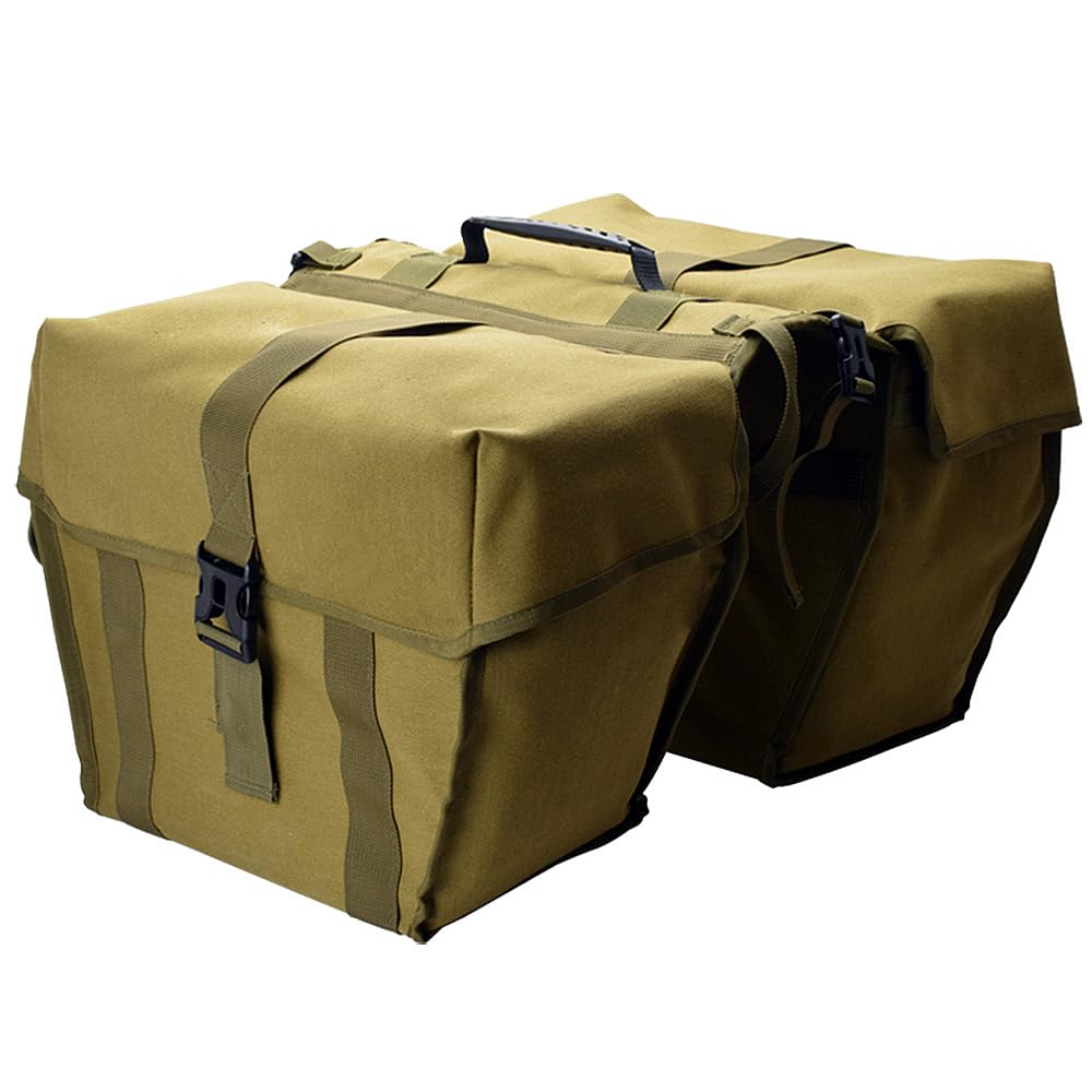 UNISTRENGH Bike Panniers Double Side Tail Bag Waterproof Canvas Bike Rear Rack Bag Large Capacity Cargo Saddle Rack Trunk Equipment Pack for Mountain Bike Riding Cycling (Military Green_43L)