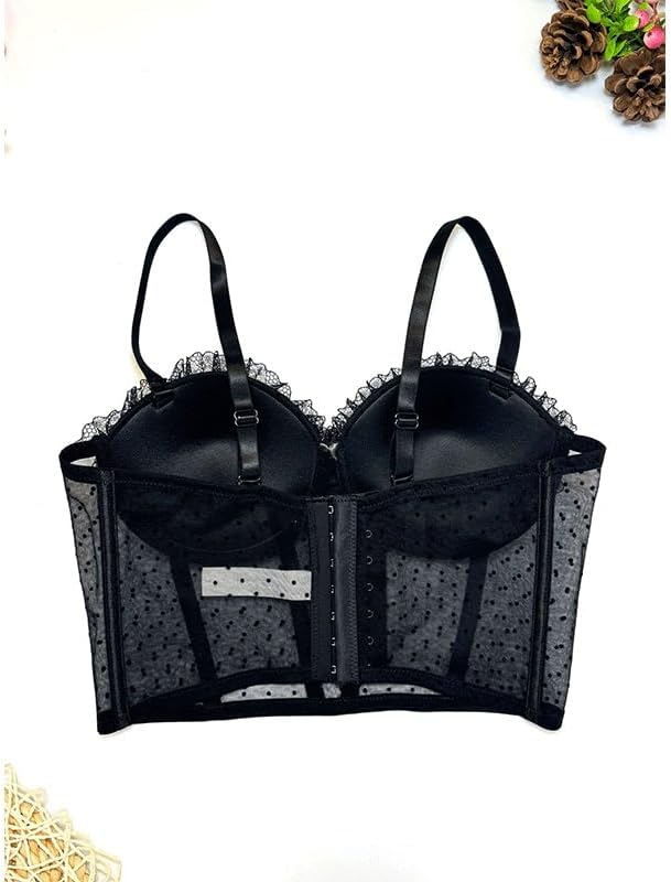 JSEIAJB Black Sexy Lace Lingerie European and American Sexy Outerwear Lingerie Fishbone Gathered Bra