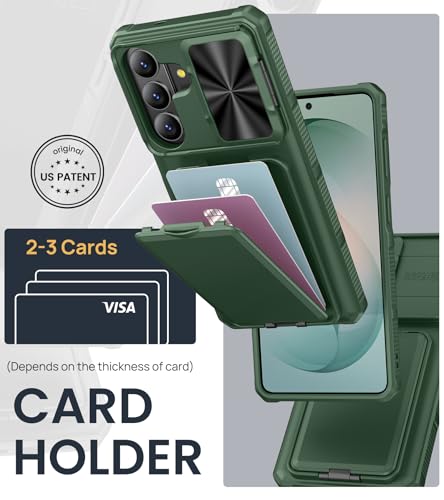 Image of SSLOTSCASE for Samsung Galaxy S26+ Plus Case with Credit Card Holder & Stand & Slide Lens Cover & Kickstand, Multi-Functional Wallet Sturdy Protective Phone Case Cover for Samsung S26+ Plus, Green