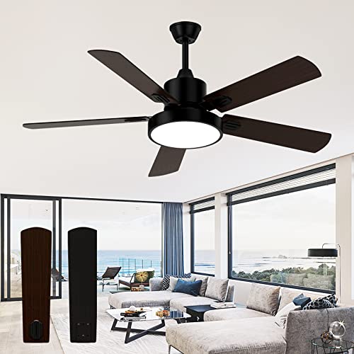 ghicc 52-Inch Ceiling Fans with Lights, Black Ceiling Fan with Lights Remote Control- Reversible Silent DC Motor and Matte Black