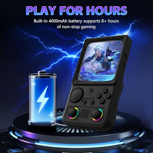 Image of R36TMAX Retro Handheld Game Console, 4.0 Inch IPS HD Screen Retro Gaming Console, Handheld Game Console with 18000+ Classic Games, Supports WiFi Networked Fighting and OTG, with 64G-Graphite Black