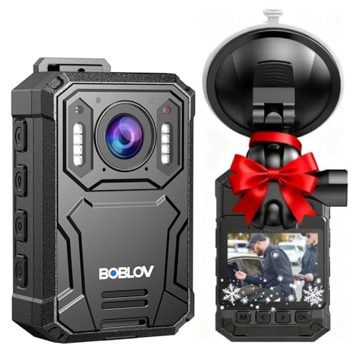 BOBLOV KJ23Pro 2K Body Camera, 128GB Body Worn Camera with Night Vision, 4000mAh Battery for 15 Hours Continuous Recording, with Car Suction for Dashcams, Law Enforcement, Security, Outdoor Work