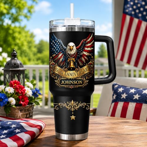 Image of Personalized 250th Anniversary Of America Tumbler - Custom Patriotic USA Flag 1776-2026 Gifts - US Eagle Freedom Tumbler 40oz A20 - American Flag Independence Celebration Gifts For Men, Women