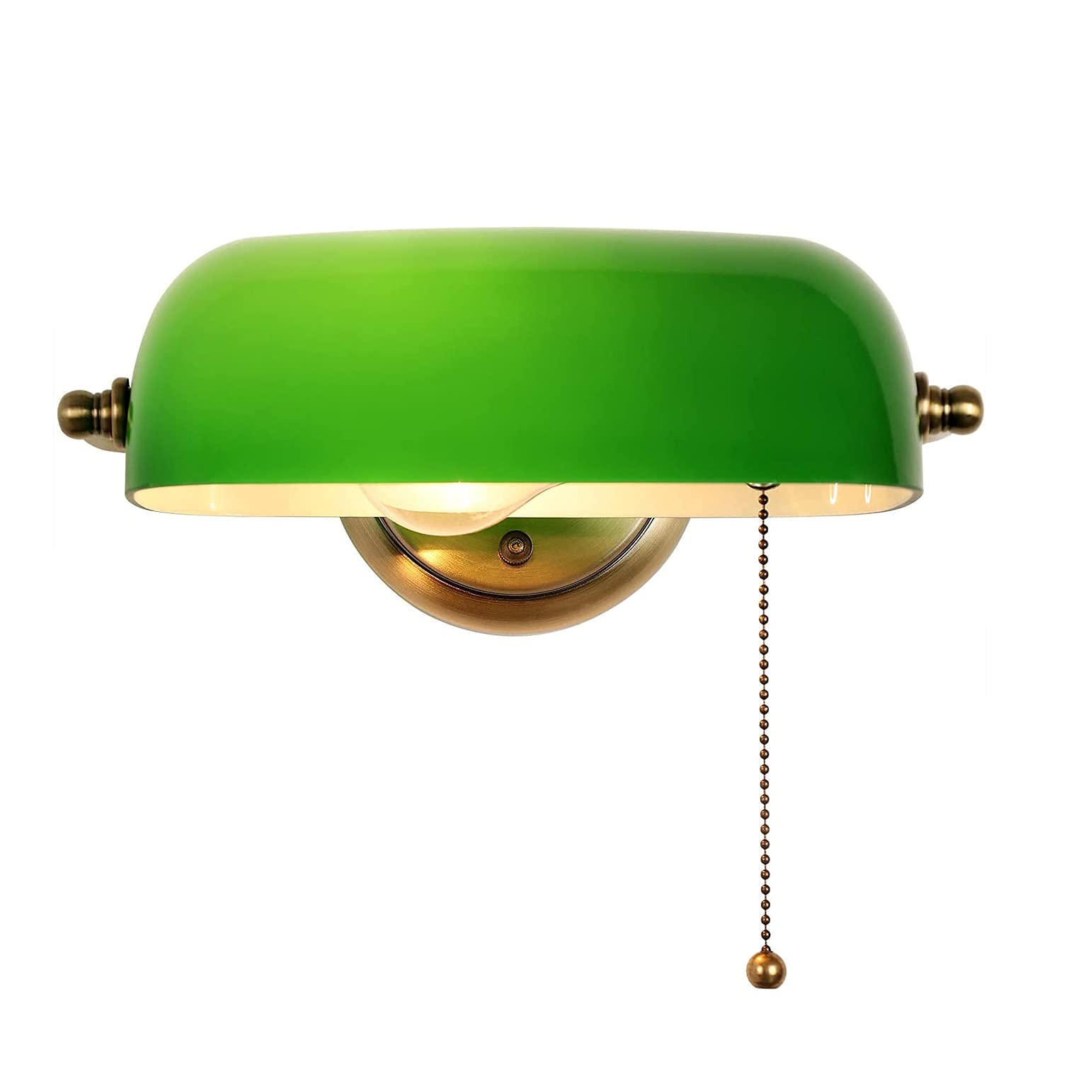 HXYSXHJUO Traditional Bankers Wall Lamp Lamp, Vintage Glass Light with Pull Switch, E27 Antique Sconces Adjustable Shade for Indoor Deco Lighting Office Library Study