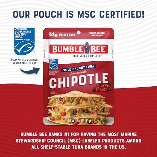 Image of Bumble Bee Chipotle Seasoned Tuna, 2.5 oz Pouches (Pack of 12) - Ready to Eat - Wild Caught Tuna Packet - 14g Protein per Serving - Gluten Free