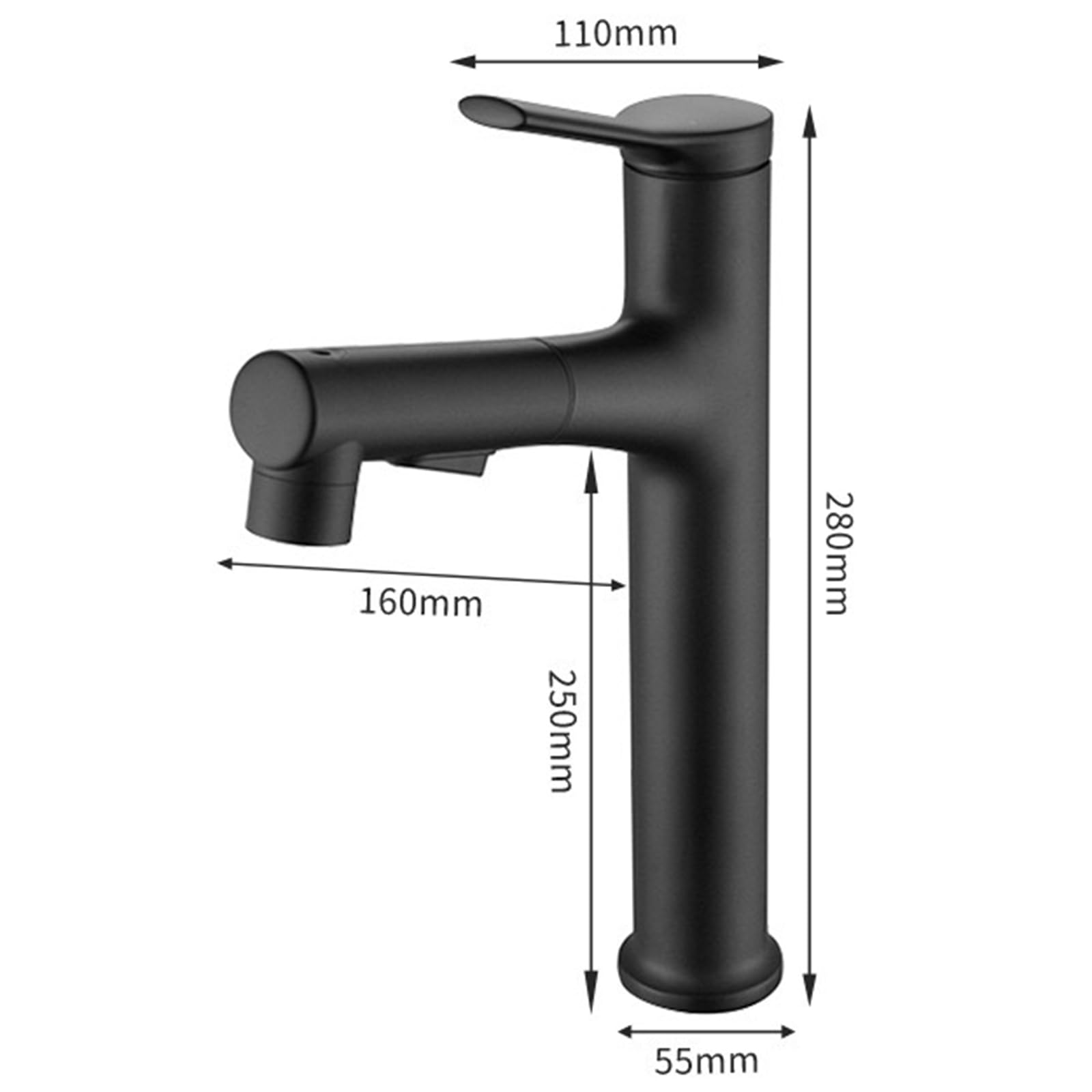 Wasserhahn Küche Wasserhahn Bad Waschtischarmatur Ausziehbar mit Brause Zwei Sprühfunktionen Armatur für Badezimmer Gäste WC Waschbecken inkl. 2x60cm Anschlussschläuche(G ⅜) Hoch Schwarz