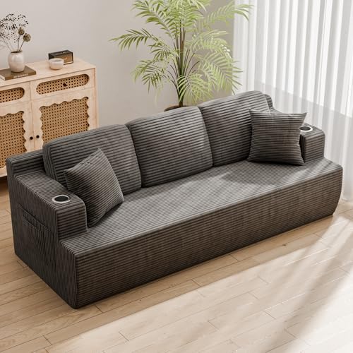 Homall 87” Boneless Sofa Couch with 2 Pillows Extra Deep Seats, Corduroy Fabric 3 Seater Sofa for...