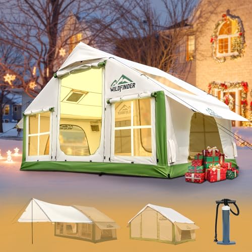 Inflatable Tent with Skylight & Awning, Quick Setup Blow Up Tents with Pump, Hot Tent with Stove Jack, Waterproof Oxford Inflatable House for Camping, Air Glamping Tents for Camping Adult 4-6 Person