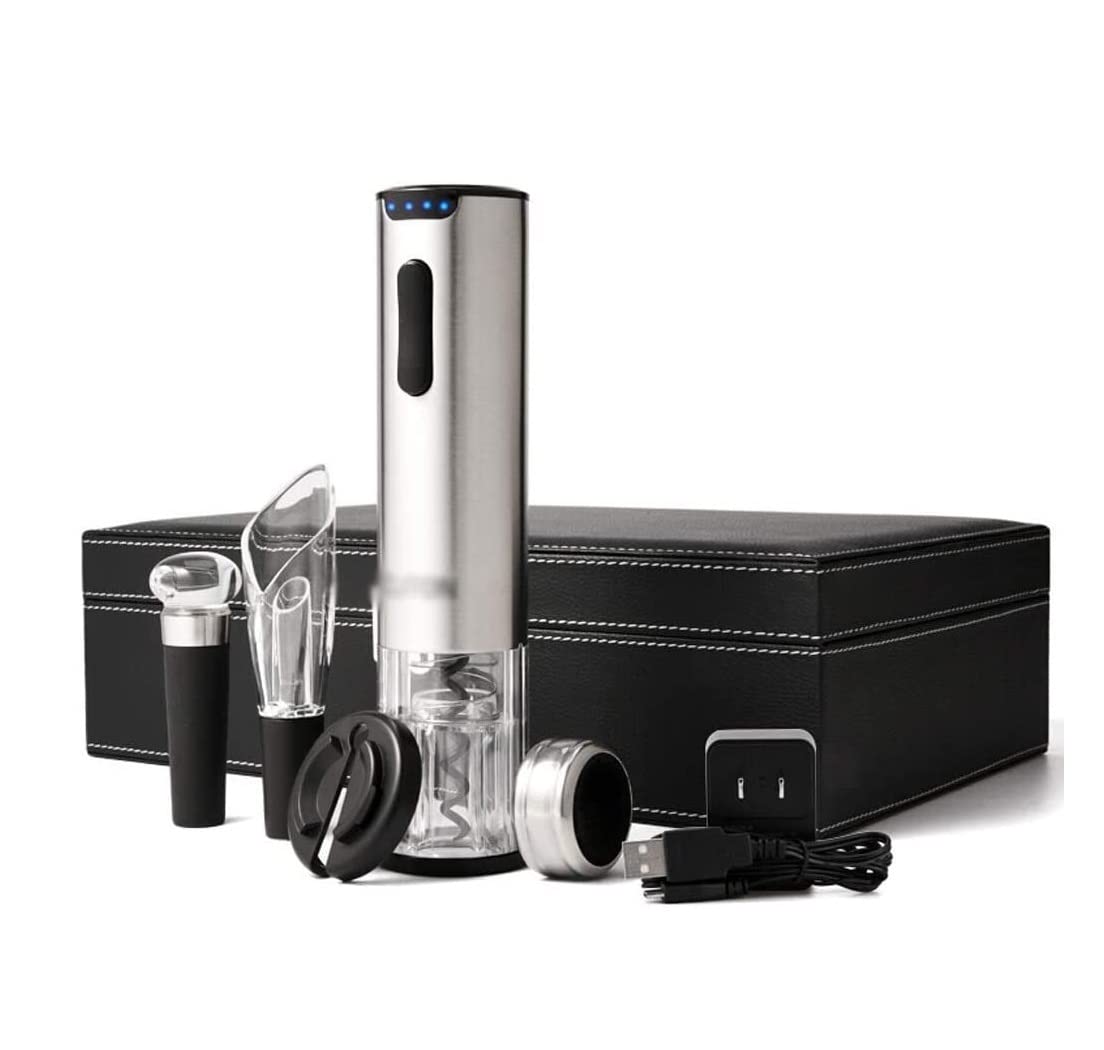 Sacacorchos Kit De Abrebotellas Vino Eléctrico Sacacorchos Automático Recargable Contiene Cortador Papel Aluminio Tapón Vacío Herramienta Cocina