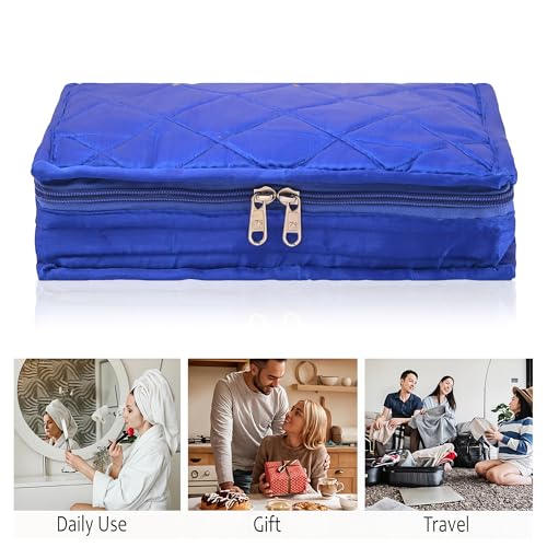 Image of Kuber Industries Parachute Jewellery Pouches for Storage Necklace & Bangles with 4 Transparent Pouches | Jewellery Kit /Bag /Organiser for Women | Quilted Print - Blue
