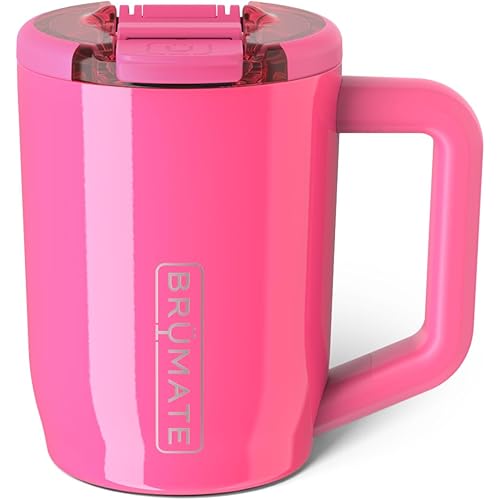 BrüMate Müv - 15oz 100% Leak Proof Insulated Coffee Mug with Handle & Lid - Stainless Steel Coffee Travel Mug - Double Walled Coffee Cup (Neon Pink)