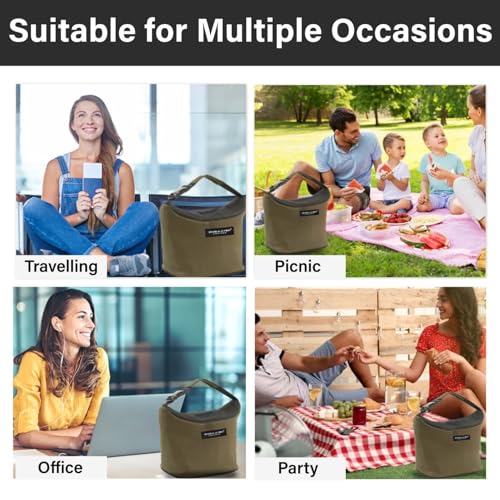 Image of Insulated Lunch Bag Pack of 2 Army Green Brown | Organic Canvas Thermal Tiffin Organizer with Bottle Spoon Holders | Waterproof Lunch Carrier for Office Picnic College Travel
